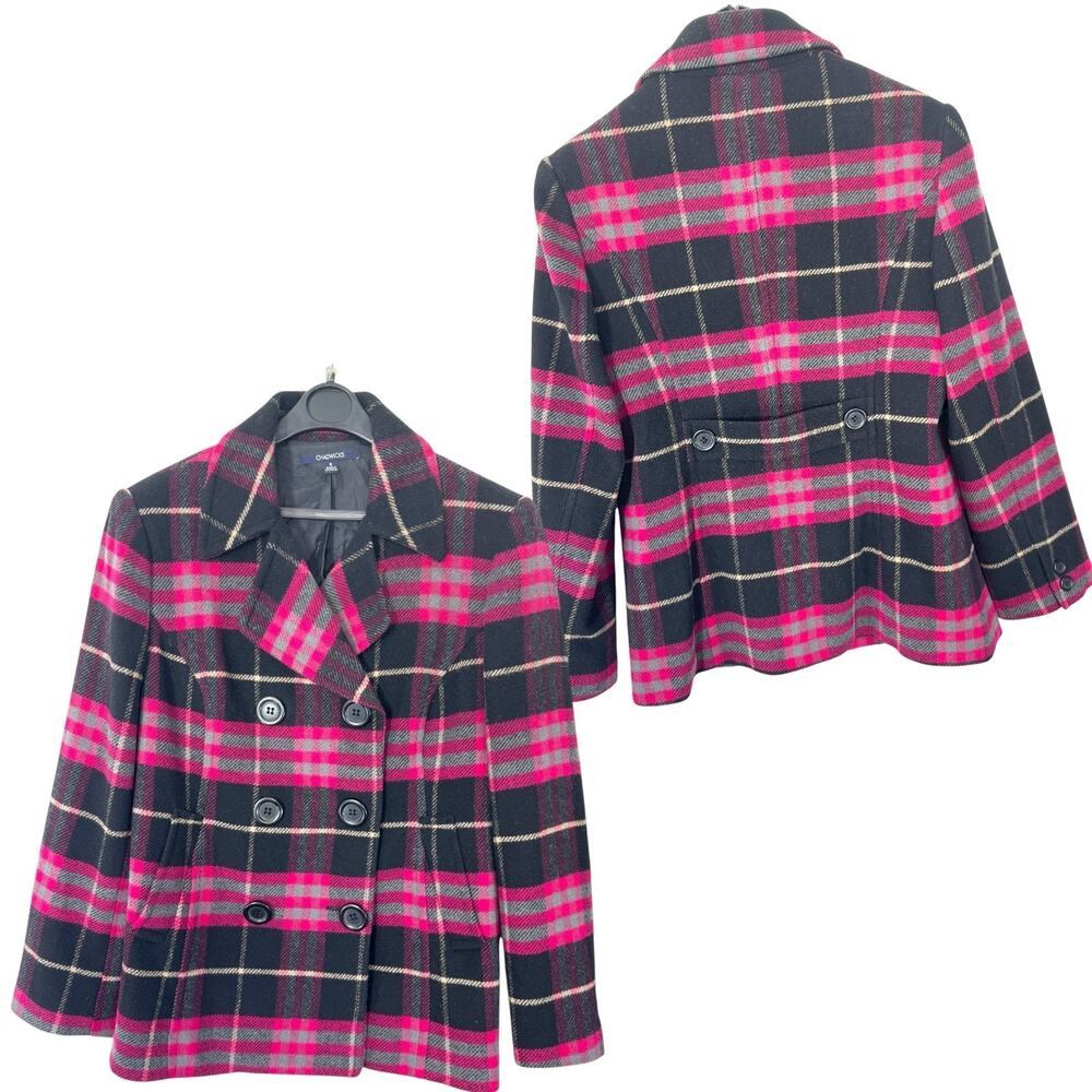 Chadwicks Women’s Black Pink Tartan Wool Blend Peacoat Size 8 Vintage